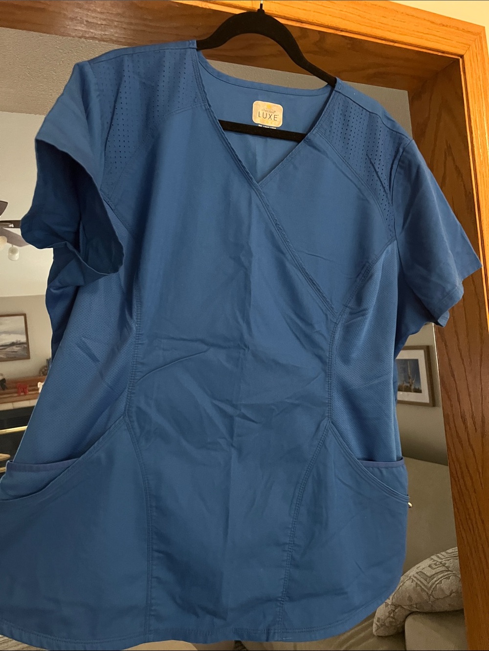 Cherokee Luxe Sport. Women's V-Neck Scrub Top in Blue